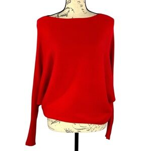 Philosophy Womens Bright Red Off-the-Shoulder Dolman Sleeve Sweater
